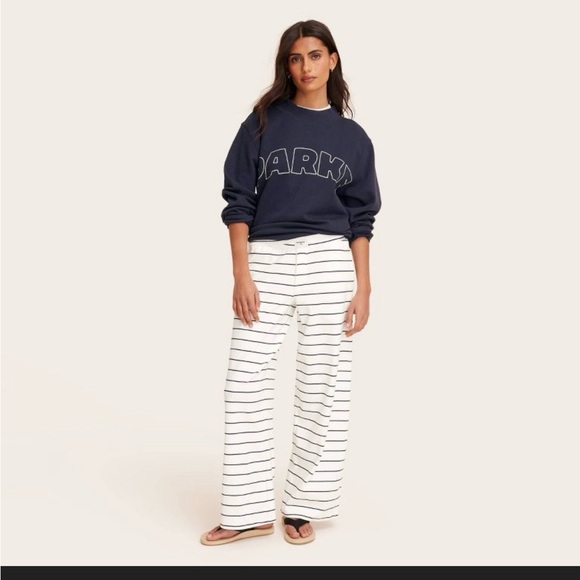 Parke Pants - PARKE Target Striped Wide-Leg Lounge Pants - White/Navy